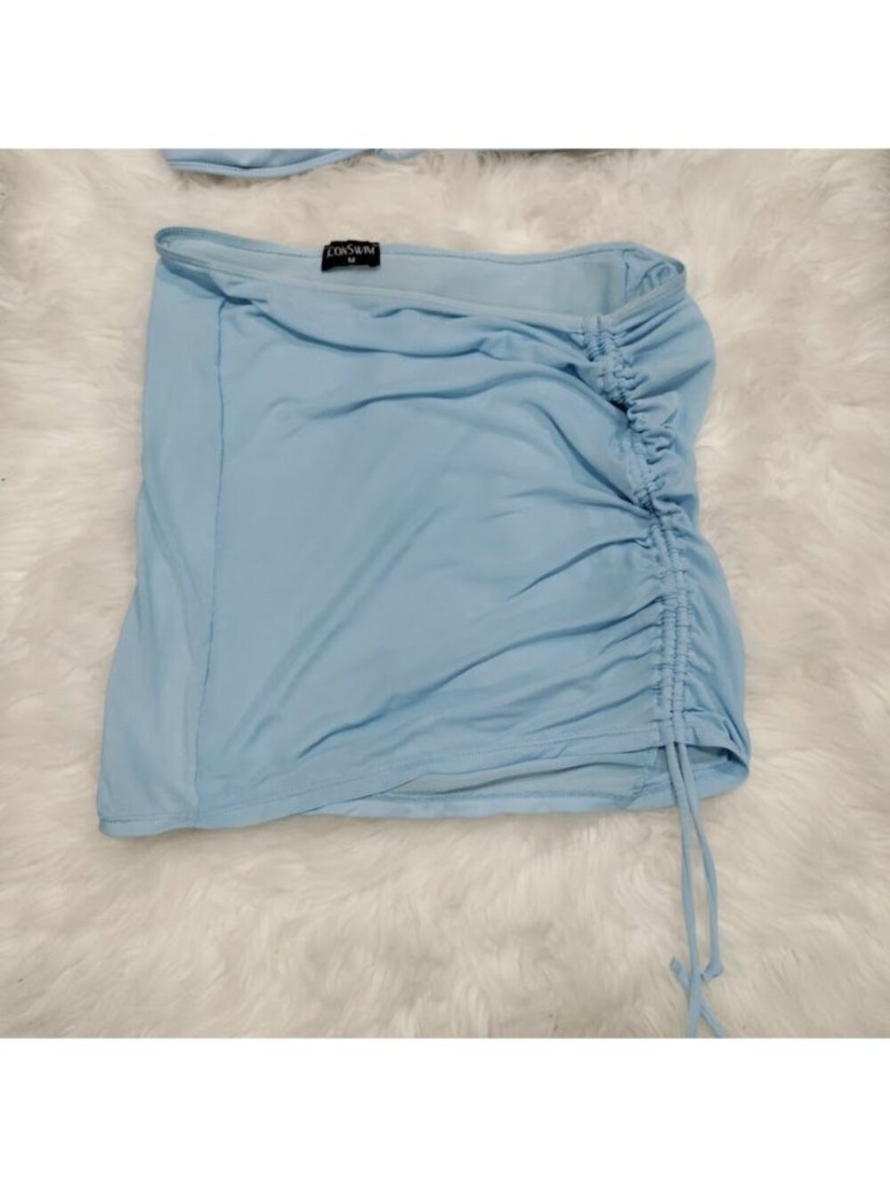 Icon Swim Light Blue Bikini Set With Ruched Cover Up Skirt & Halter Top Size S - Picture 12 of 13